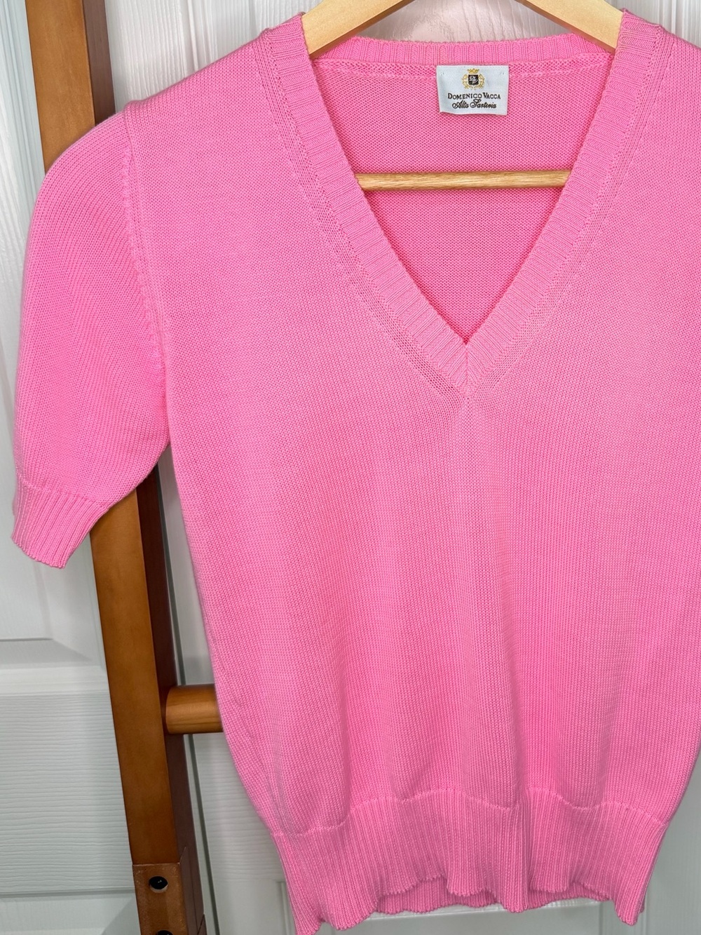 Domenico Vacca Pink 100% Cotton V-Neck Knit Sweater Top Short Sleeve Italy S